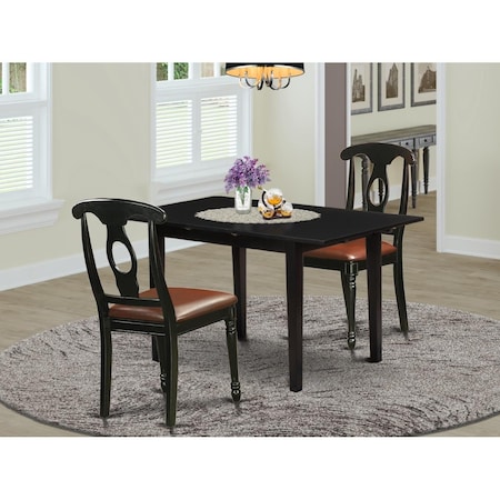 East West Furniture 3 Piece Norfolk Dining Room Set - Black NOKE3-BLK-LC